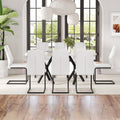 1 Table And 8 Chairs Set.A Rectangular Dining Table With A 0.39 Inch Imitation Marble Tabletop And Black Metal Legs.Paired With 8 Chairs With Pu Leather Seat Cushion And Black Metal Legs.F 1538,C 001 White Black Glass Metal