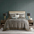 5 Piece Jacquard Bedspread Set With Throw Pillows Blue Brown King King Blue Brown Cotton