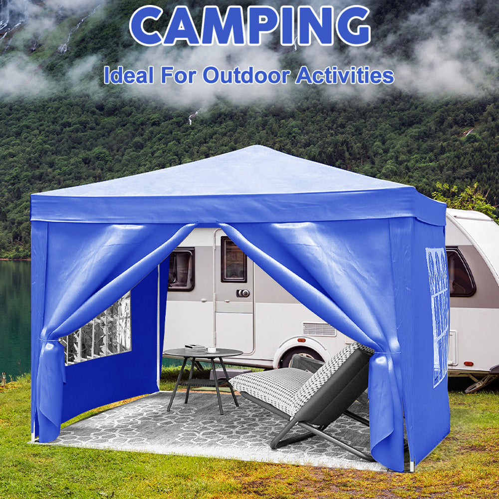 10'X10' Folding Canopy With 4 Removable Sidewalls Outdoor Event Shelter Upf 50 Gazebo Portable Tents For Parties Beach Camping Wedding Ez Pop Up Canopy 4Pcs Weight Bag Carry Bag Blue Metal