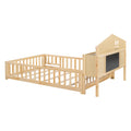 Full Size Floor Beds With Bookcases And Blackboards, Versatile Platform Beds With Guard Rails, Solid Wood Floor Beds With Storage Headboards, Floor Beds For Kids And Teens Natural Full Natural Plywood