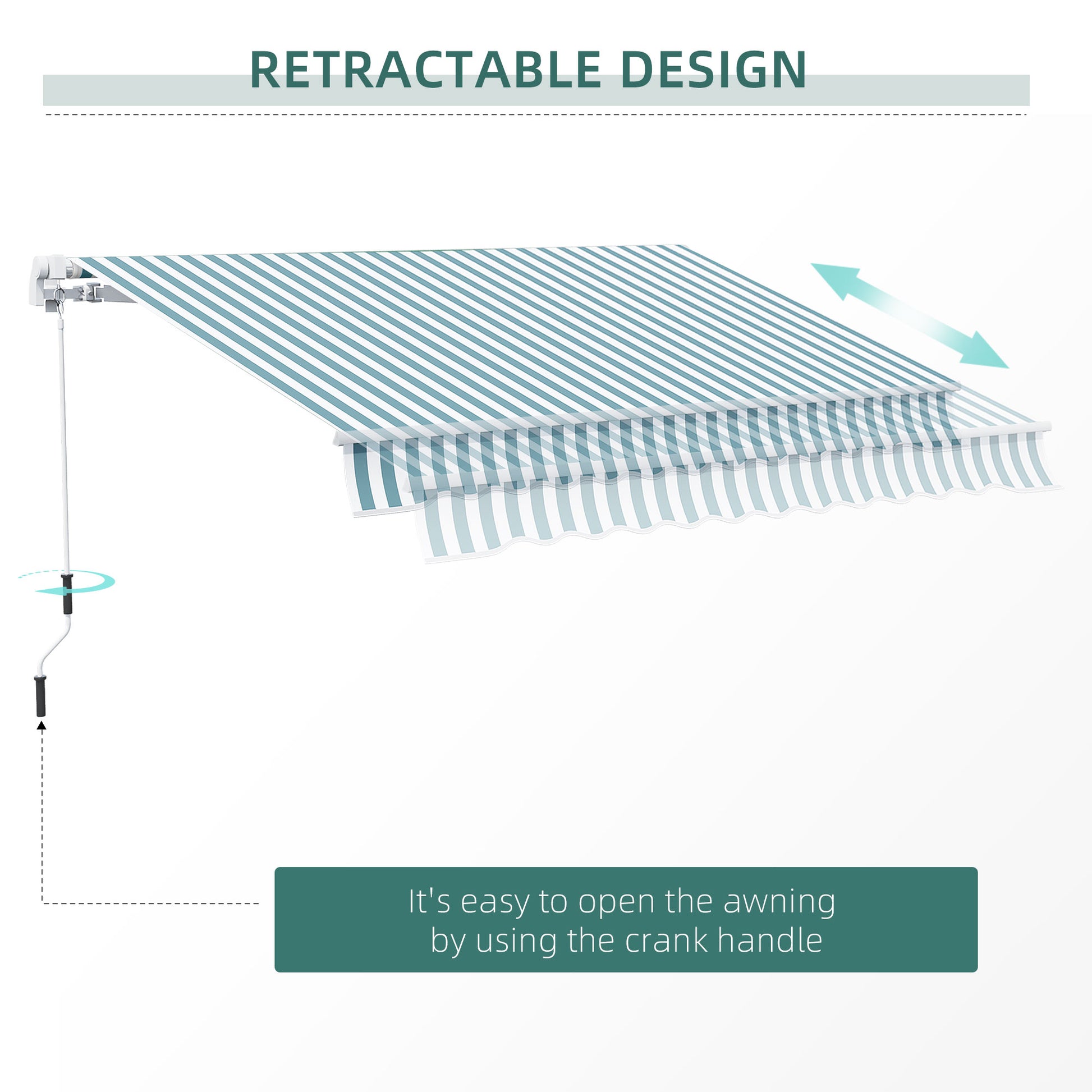 Outsunny 12' X 10' Retractable Awning Patio Awnings Sun Shade Shelter With Manual Crank Handle, 280G M Uv & Water Resistant Fabric And Aluminum Frame For Deck, Balcony, Yard, Green And White Green Aluminum