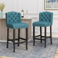 Vienna Contemporary Fabric Tufted Wingback 31 Inch Counter Stools, Set Of 2, Teal And Dark Brown Teal Fabric