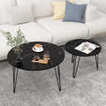 27.56'' Round Nesting Coffee Table Set Of 2, Circular Nesting End Table Set, Round Marble Tabletop, And Sturdy Metal Base For Living Room, Bedroom, Black Black Round Wood Metal