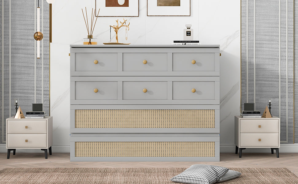 Queen Murphy Bed With Large Drawers,Gray Queen Gray Plywood
