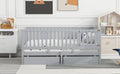 Full Size Wood Daybed With Fence Guardrails And 2 Drawers, Split Into Independent Floor Bed & Daybed, Gray Old Sku :Lp000882Aae Full Gray Solid Wood Mdf