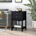 Homcom Side Table With 2 Storage Drawers, Modern End Table With Bottom Shelf For Living Room, Home Office, Black Black Mdf