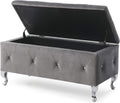 1Pc Glam 38 Inches Storage Ottoman Bench For Upholstered Tufted Gray Velvet Polyester Organizer Bedroom Living Room Entryway Hallway Tufted Gray Polyester Primary Living Space Solid Grey Traditional Foam Faux Leather