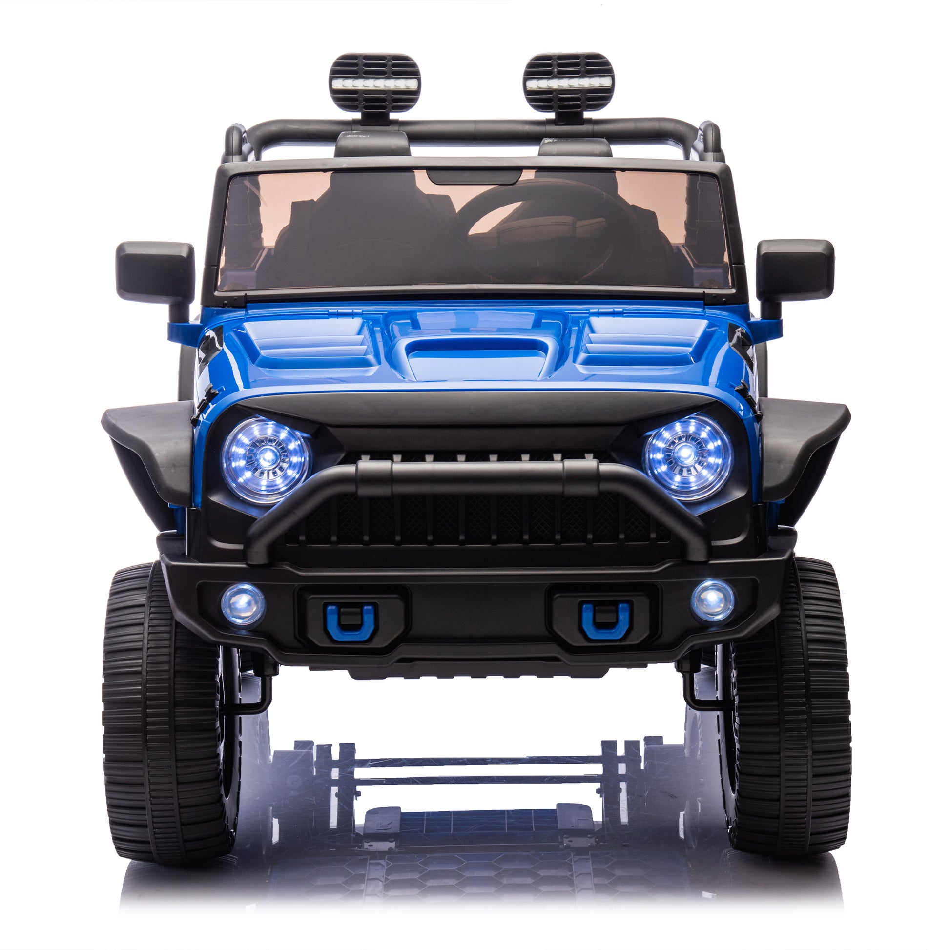 24V Two Seater Kids Ride On Truck Car W Parents Control,200W*2,Seat Width 20.28In,Four Wheel Suspension,Led Lights,Music,Mp3,Bluetooth,Two Independent Seat Belts,Suitable For Off Road For Kids Aged 3 Blue 100 149 Lbs Polypropylene