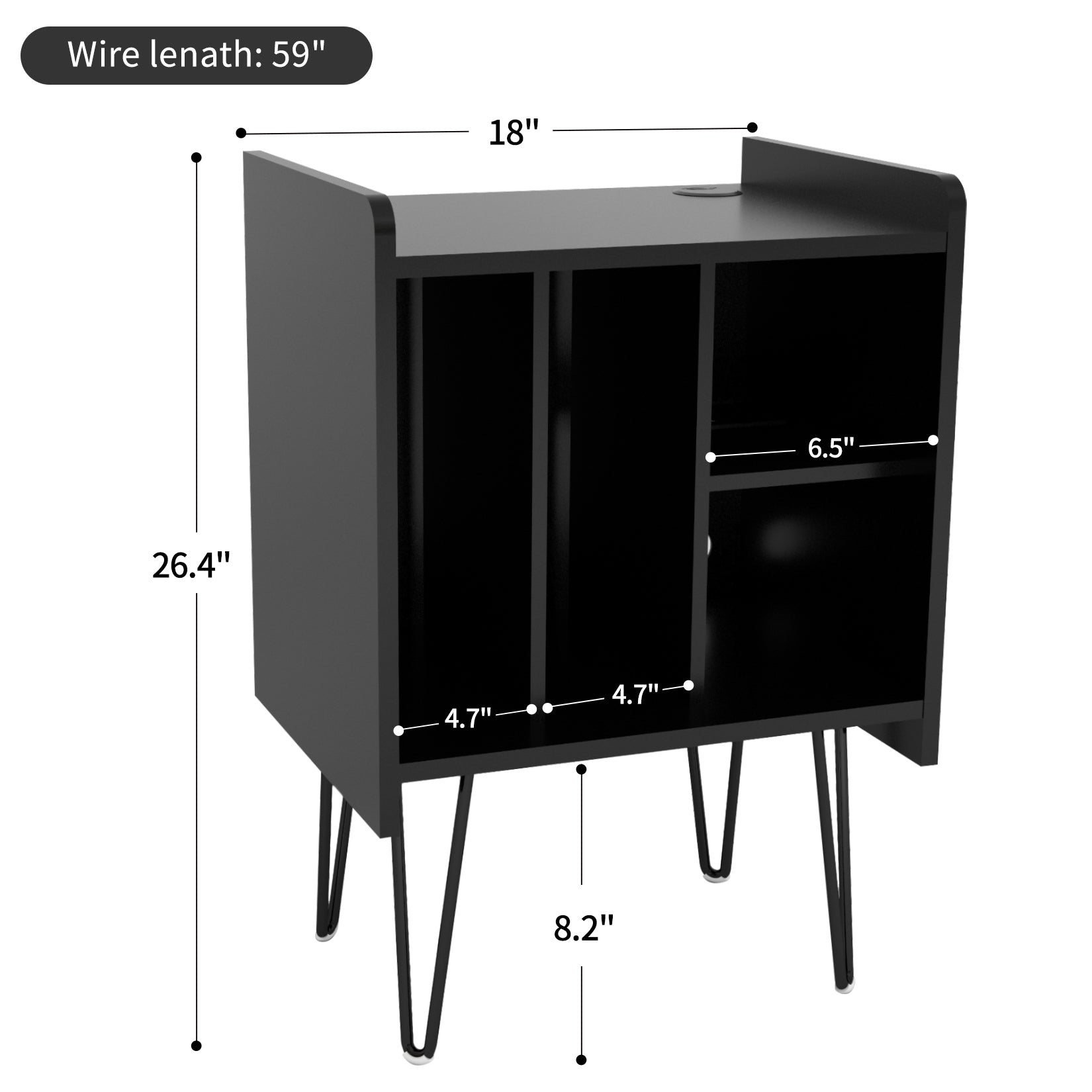 Four Compartment Record Rack With Usb Port Black Wood