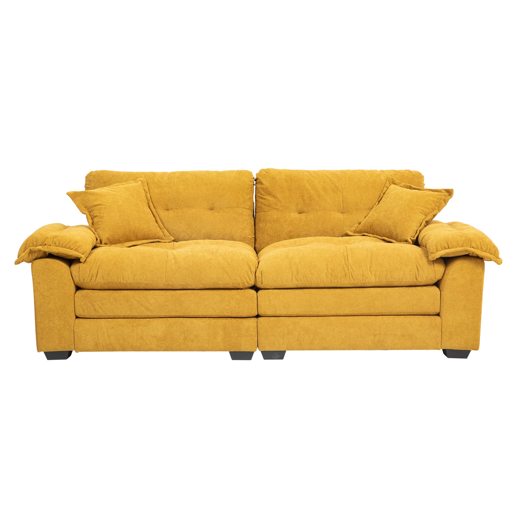 84" Chenille Recliner Sofa Small Sofa Loveseat Deep Seat Sofa Couch With 2 Throw Pillows & Memory Foam For Living Room Apartment Office Lounge Yellow Yellow Memory Foam Chenille,Upholstered 2 Seat