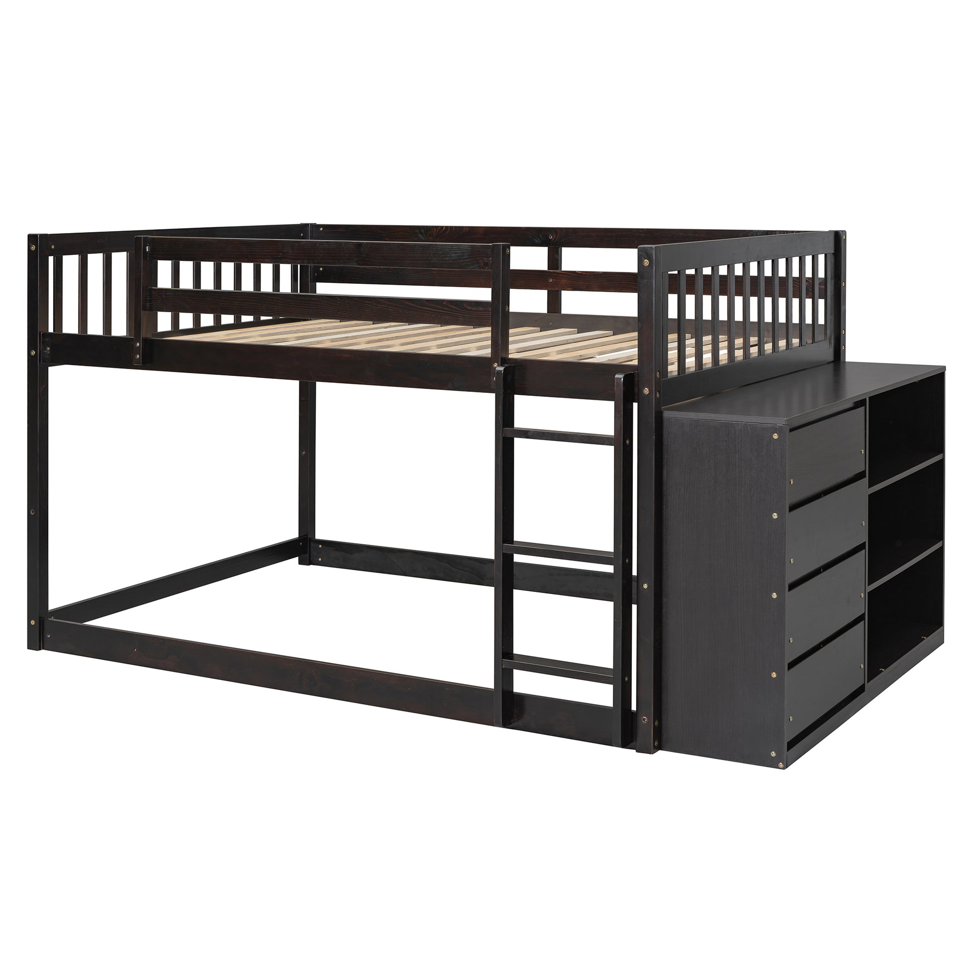 Full Over Full Bunk Bed With 4 Drawers And 3 Shelves Espresso Full Espresso Solid Wood