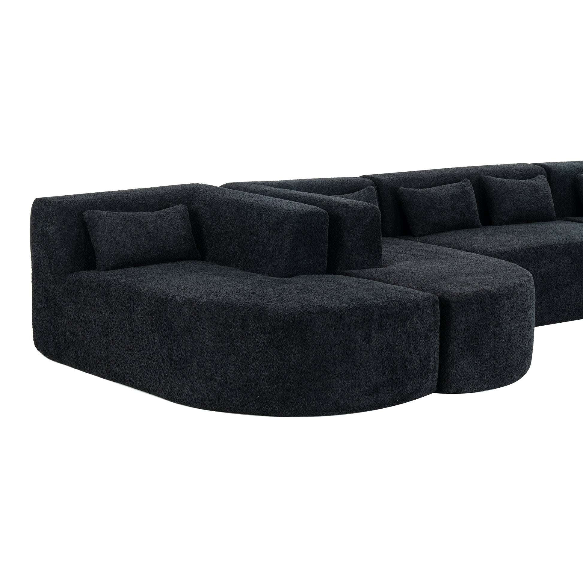 143.7" Upholstered Sofa Free Combined Sofa Couch With Two Chaise Lounge And Five Back Pillows For Living Room, Black Black Foam Polyester 5 Seat