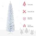 Homcom 7' Snow Flocked Artificial Pencil Christmas Tree, Slim Xmas Tree With Realistic Branches And Plastic Base Stand For Indoor Decoration, White White Plastic