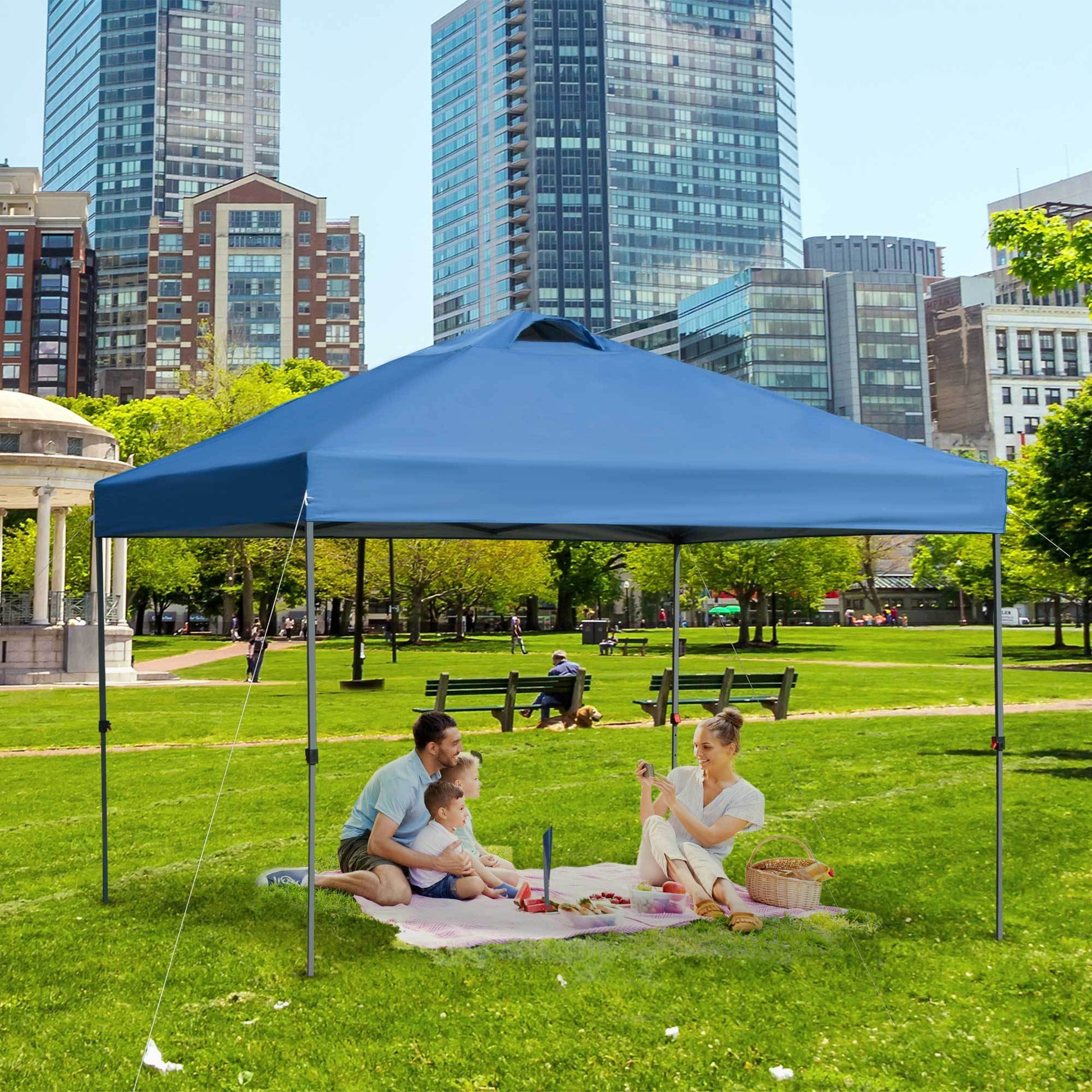 Outsunny 10' X 10' Pop Up Canopy Tent, Instant Sun Shelter With 3 Level Adjustable Height, Top Vents And Wheeled Carry Bag For Outdoor, Garden, Patio, Blue Blue Steel