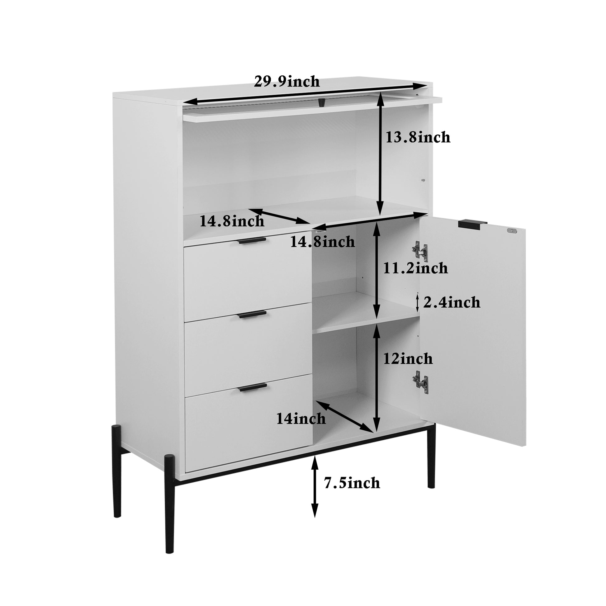 Sideboard With 3 Drawers ,1 Door And 1 Glass Door Wood Cabinet With Storage For Kitchen, Dining Room, Hallway 33.46" X 15.74" X 47.2" 5 Or More Spaces White White Glass Doors Modern Particle Board