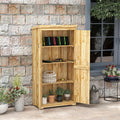 Outsunny Wooden Garden Shed, Outdoor Storage Cabinet With Waterproof Galvanized Metal Roof, Narrow Tool Shed With 3 Shelves And Lockable Door, Natural Natural Wood