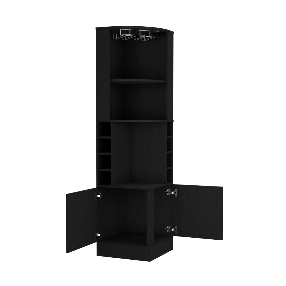 Corner Bar Cabinet Atanasio, Living Room, Black Black Particle Board Particle Board