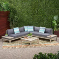 Loft Outdoor Acacia Wood And Wicker 5 Seater Sectional Sofa Set Grey Acacia Wood