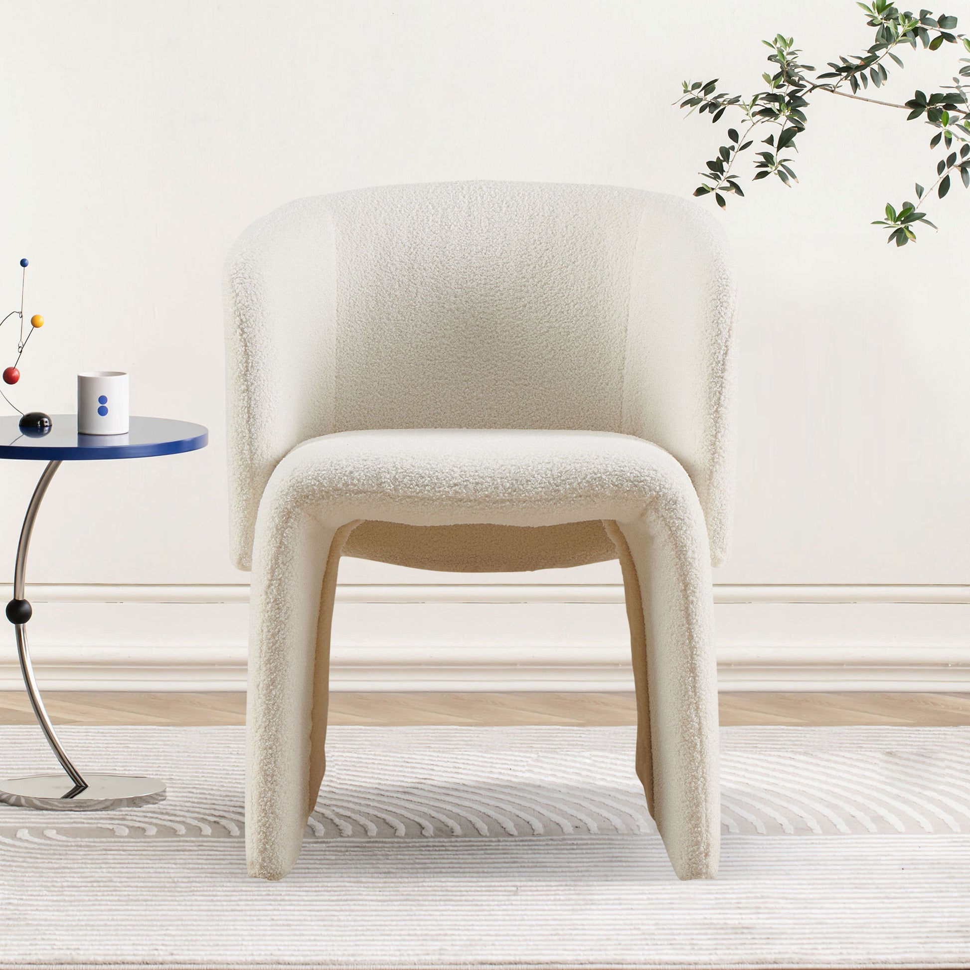 Modern Accent Chair White Single Sofa Chair,Upholstered Side Chair Teddy Comfy Chair For Dining Room Bedroom Living Room Reception Off White 1Pc Off White Primary Living Space Modern Teddy