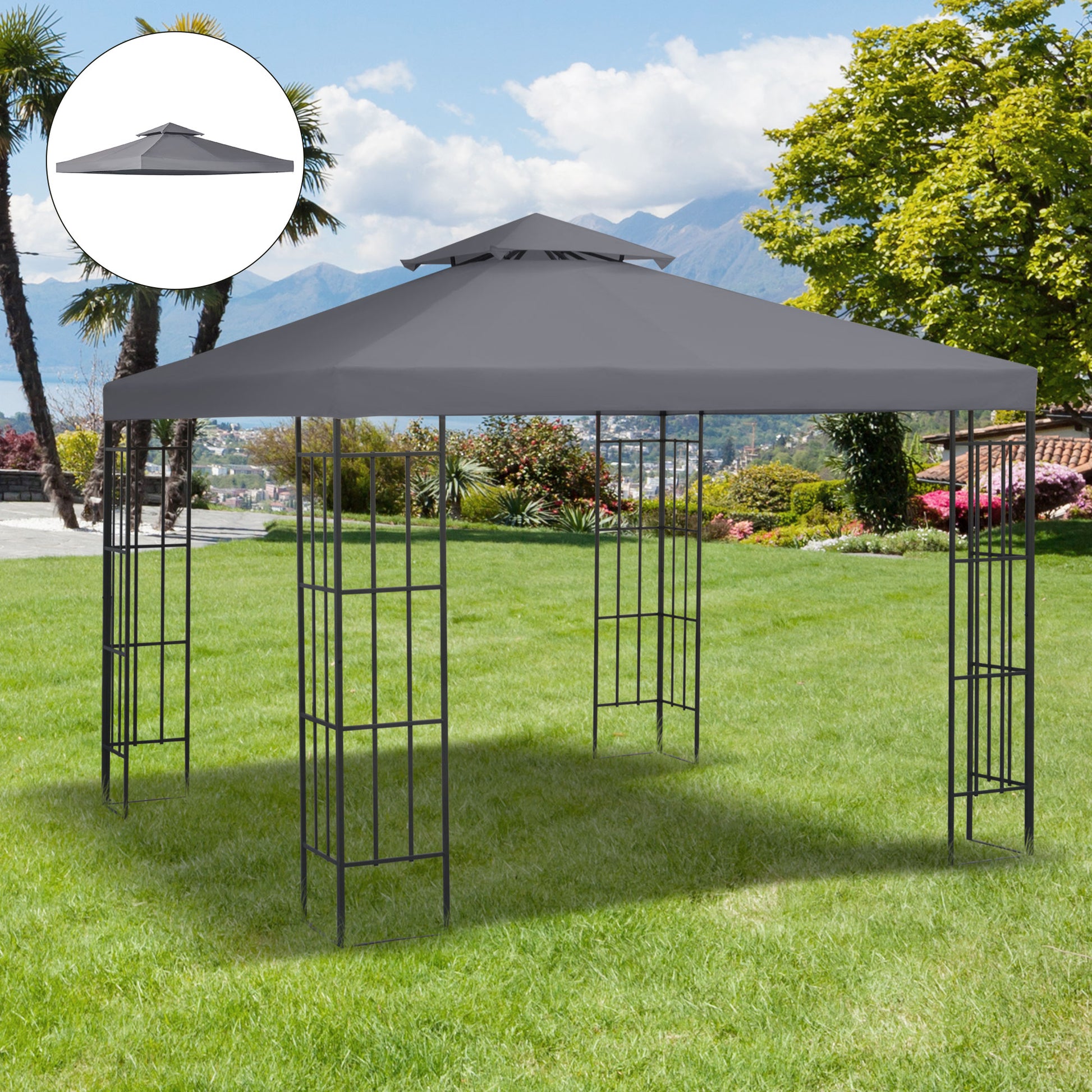 Outsunny 9.8' X 9.8' Gazebo Replacement Canopy, 2 Tier Top Uv Cover For 9.84' X 9.84' Outdoor Gazebo, Dark Gray Top Only Dark Grey Polyester