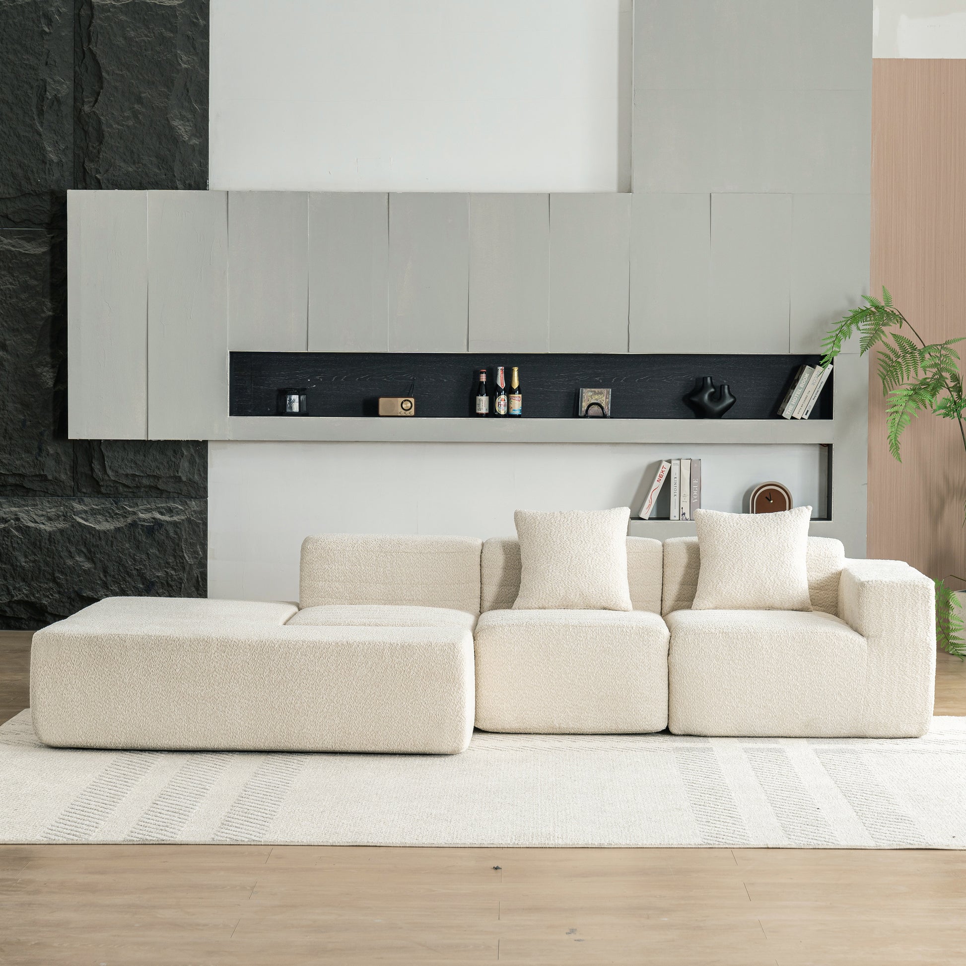 116.5" Sectional Sofa Full Compressed Sofa Couch Free Combined Sofa For Living Room, Beige Beige Foam Polyester 4 Seat