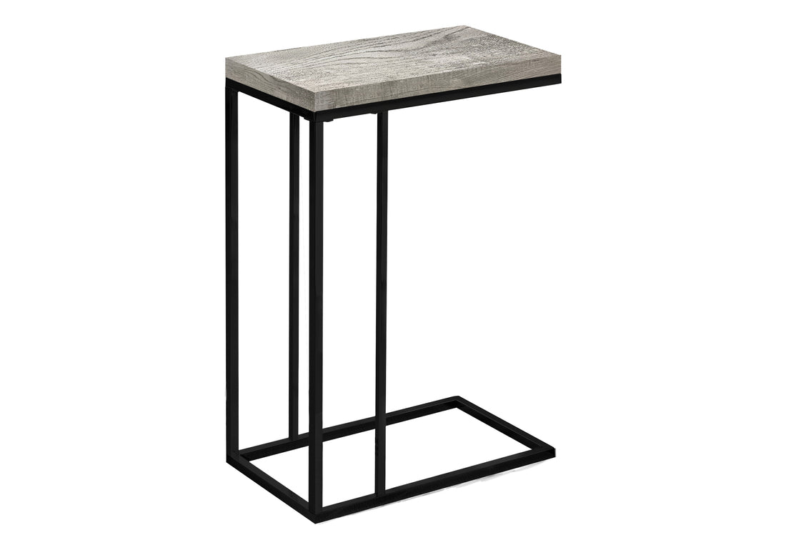 Accent Table, C Shaped, End, Side, Snack, Living Room, Bedroom, Grey Laminate, Black Metal, Contemporary, Modern Grey Particle Board