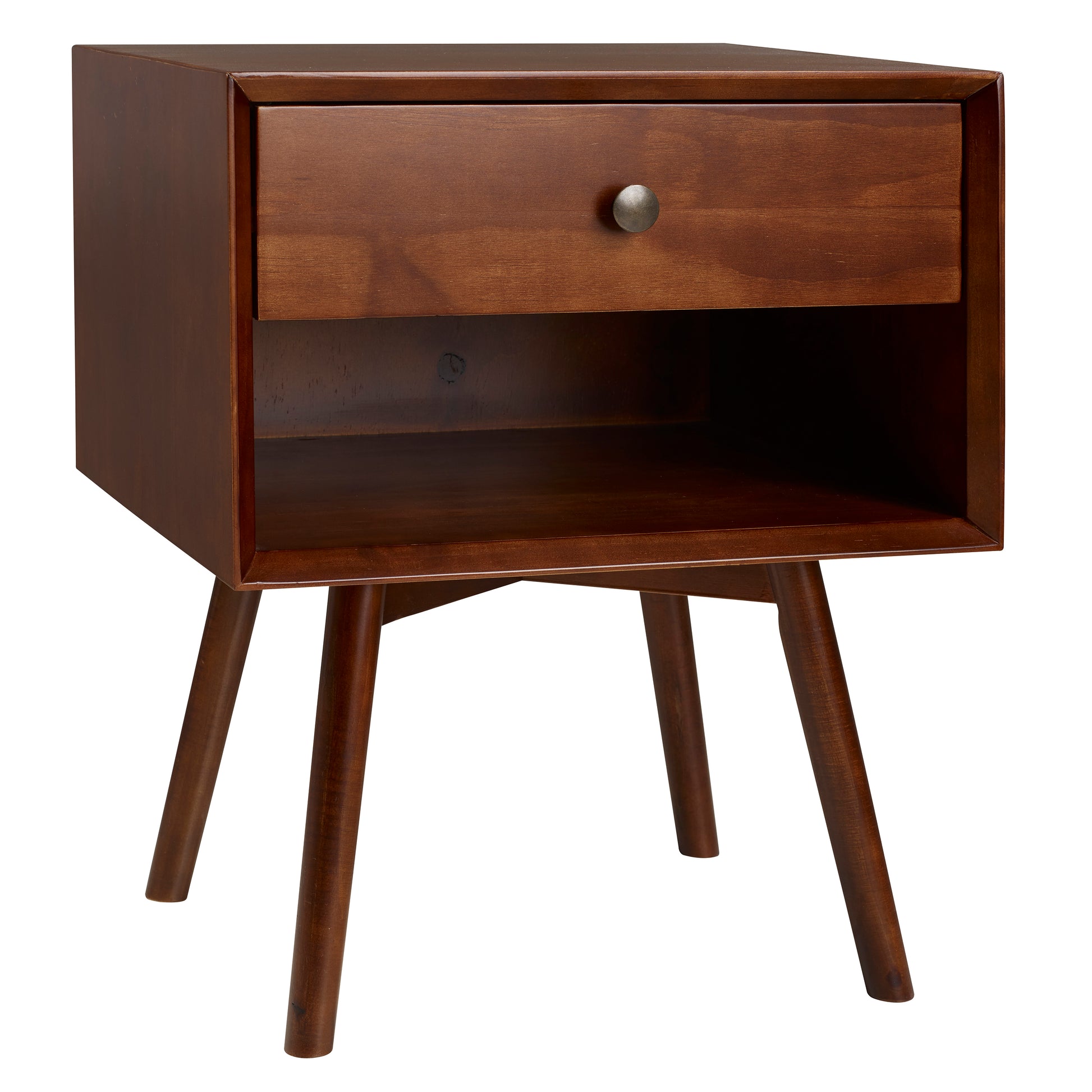 Mid Century Modern Single Drawer Solid Wood Nightstand Walnut Walnut Pine