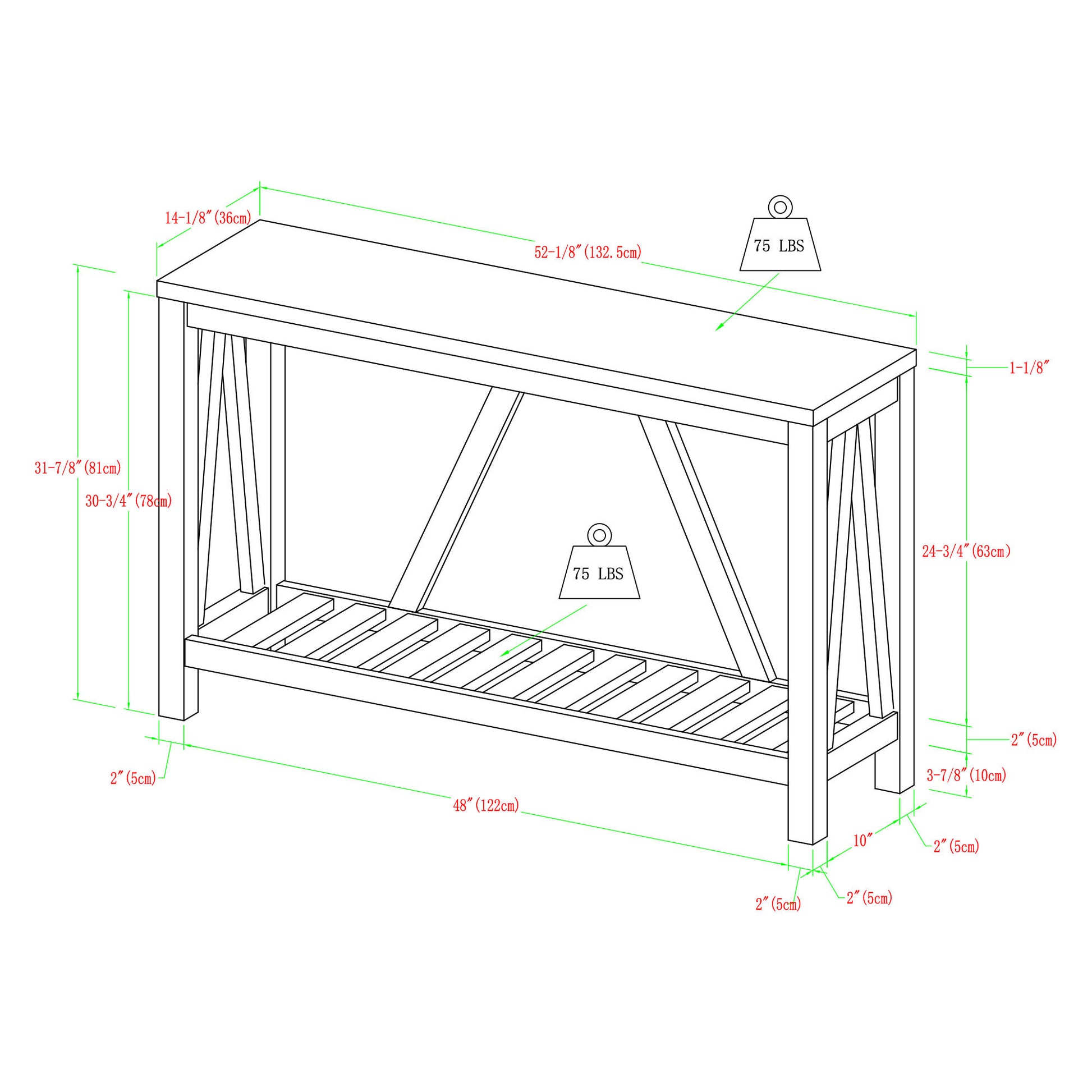 Farmhouse A Frame Entry Table With Lower Shelf Dark Walnut White Oak Walnut Mdf