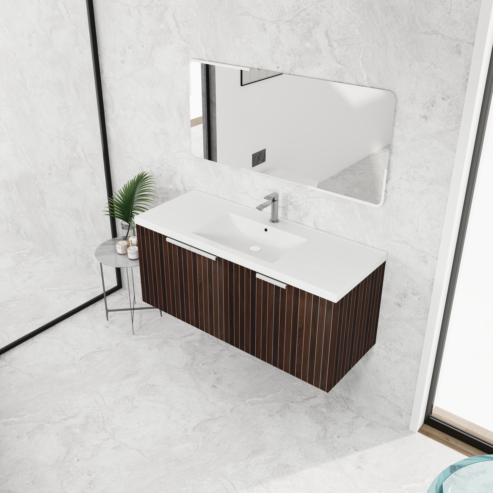48 Inch Bathroom Cabinet With Resin Sink,Soft Close Doors,Float Mounting Design Silver Brown Stripe Bathroom Modern Plywood Plywood