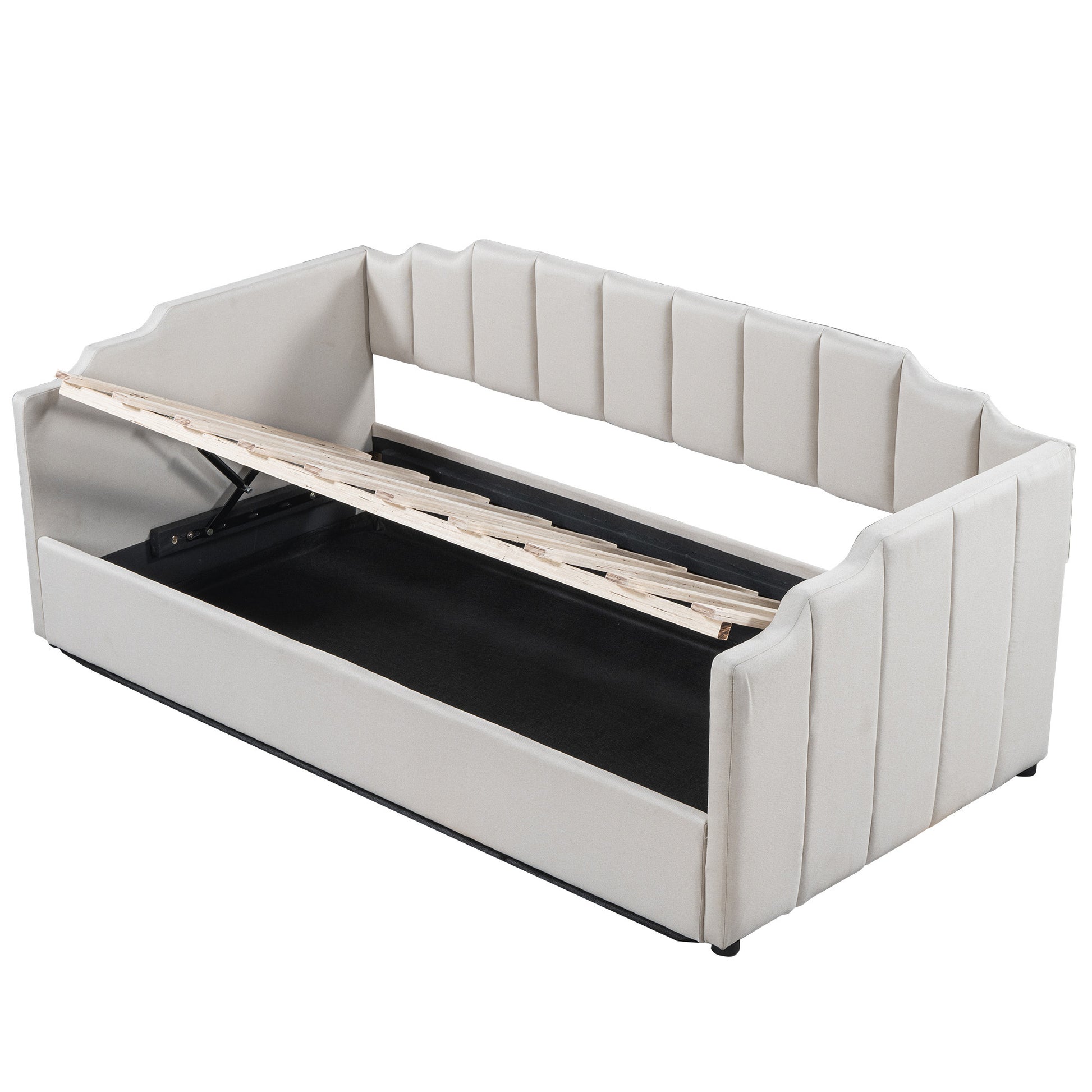 Upholstered Daybed With Underneath Storage,Twin Size, White Twin White Upholstered