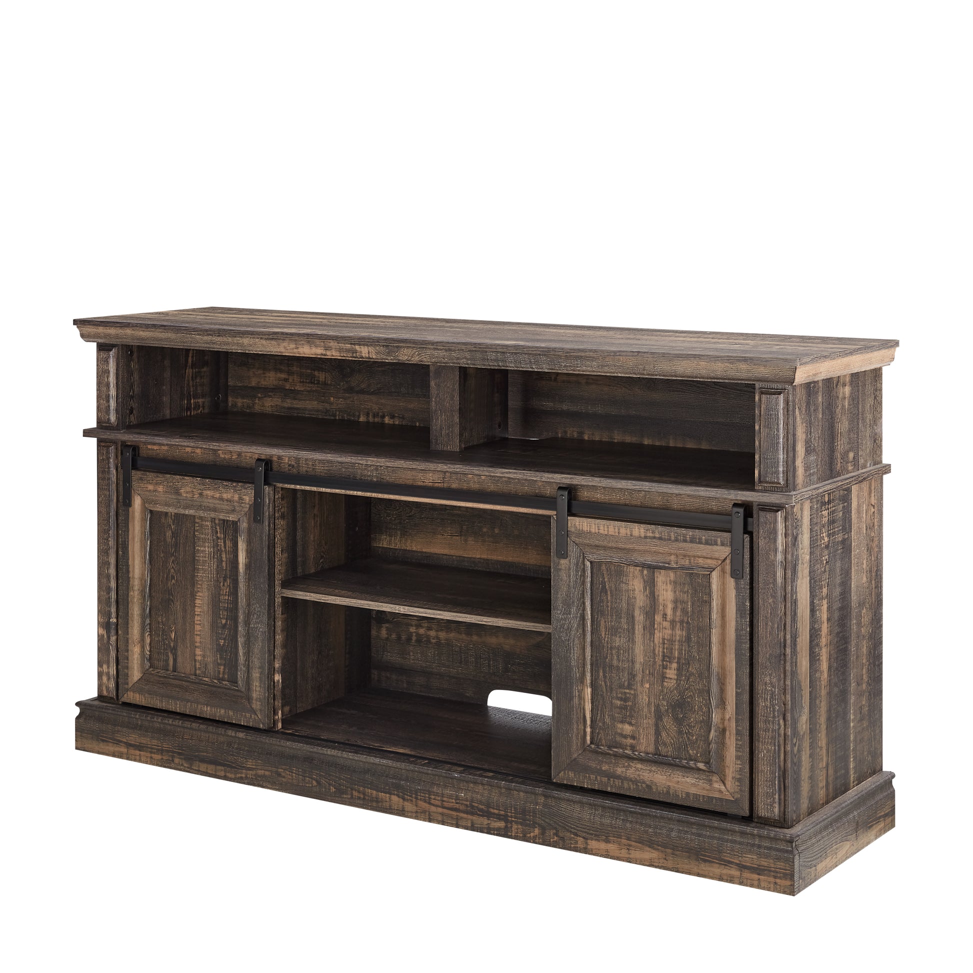 Media Console Table With Storage Cabinet, Mid Century Style Entertainment Tv Table, Multipurpose Sliding Door Tv Cabinet Large Storage Space, 58.11"W*15.79"D*32.36"H Antique Brown Antique Brown Primary Living Space 60 69 Inches 60 69 Inches 60 Inches Mdf