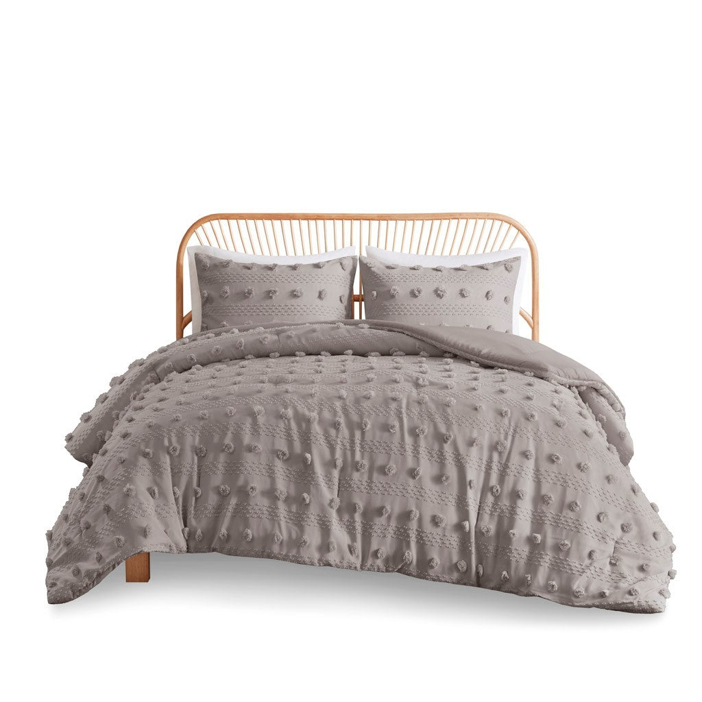 Clip Jacquard Comforter Set Queen Grey Polyester