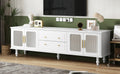 Retro Design Tv Stand With Fluted Glass Doors For Tvs Up To 78'', Practical Media Console With 2 Drawers And Cabinets, Elegant Entertainment Center For Living Room, White White Primary Living Space 70 79 Inches 70 79 Inches Particle Board