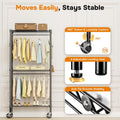 Rolling Clothes Rack, Heavy Duty Clothing Rack, 3 Shelf Portable Adjustable Wardrobe Closet With Wheels, Hanging Rods & Side Hooks, 29.5