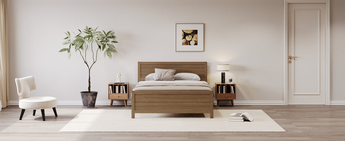 Wood Platform Bed Frame With Headboard, Mattress Foundation With Wood Slat Support, No Box Spring Needed, King Size, Walnut Box Spring Not Required King Walnut Wood Solid Wood Mdf