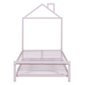 Twin Size Metal Platform Bed With Twin Size Trundle,House Shaped Headboard Design, Pink Twin Pink Metal