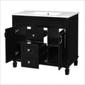 36'' Bathroom Vanity With Top Sink, Black Mirror Cabinet, Modern Bathroom Storage Cabinet With 2 Soft Closing Doors And 2 Drawers, Single Sink Bathroom Vanity Black Bathroom Mdf Ceramic,Solid Wood