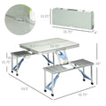 Outsunny Folding Picnic Table With Umbrella Hole, Aluminum Suitcase Portable Outdoor Table With Bench, Patio, Porch Or Camping Table And Chair Set, Silver Silver Mdf