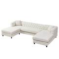 126 Inch Modern Style Chenille Three Piece Sofa, Pull Point Design U Shaped Sofa Two Chaise Longue Seats, Two Pillows And Plastic Feet, Suitable For Living Room, Bedroom, Lounge And Projection Room