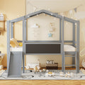 Twin Size Loft Bed With Ladder And Slide, House Bed With Blackboard And Light Strip On The Roof, Gray Twin Gray Solid Wood Mdf