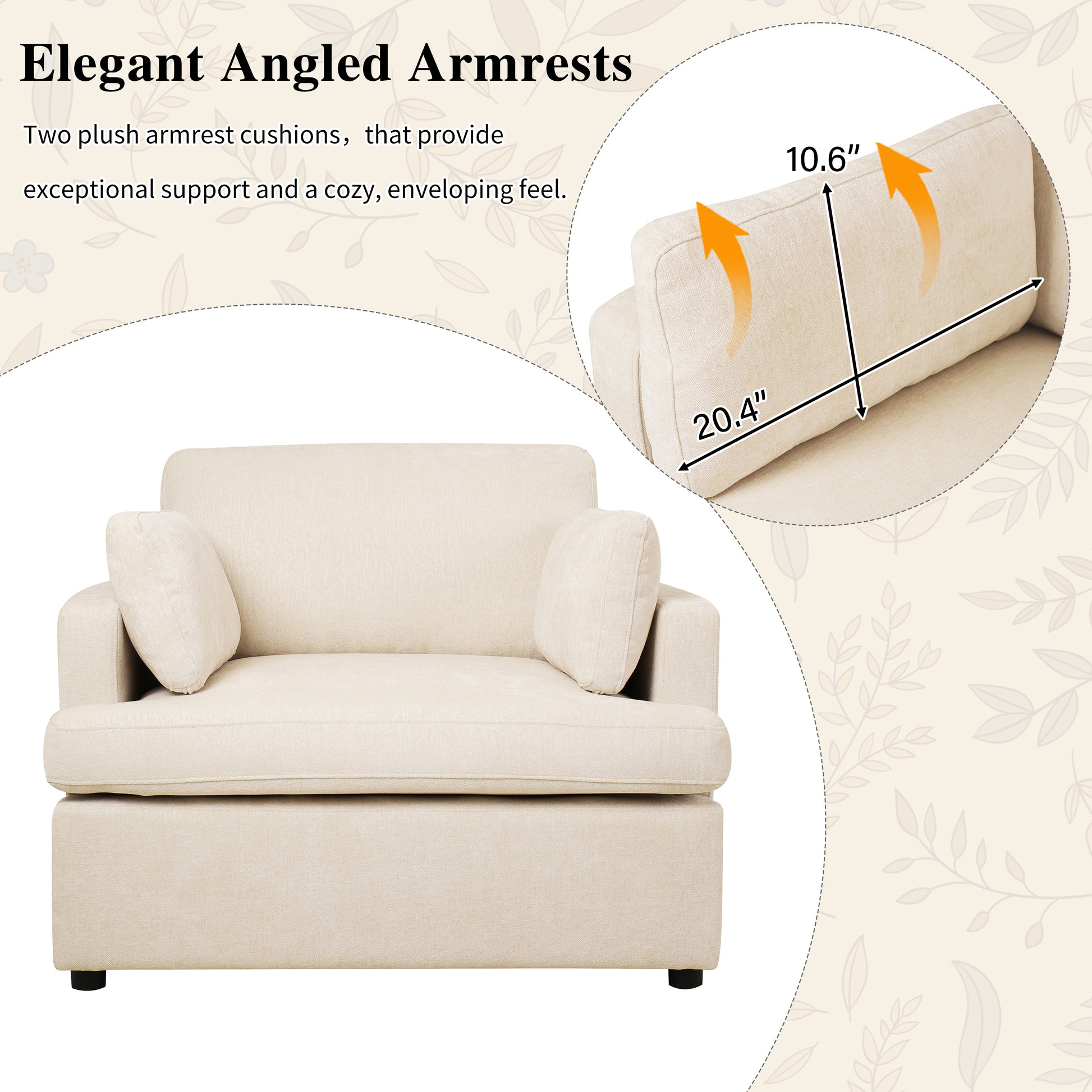 Mirod Oversized Accent Chair Comfortable Armrest Cushions, Versatile Neutral Style, Elegant Design, Durable Frame Beige Polyester