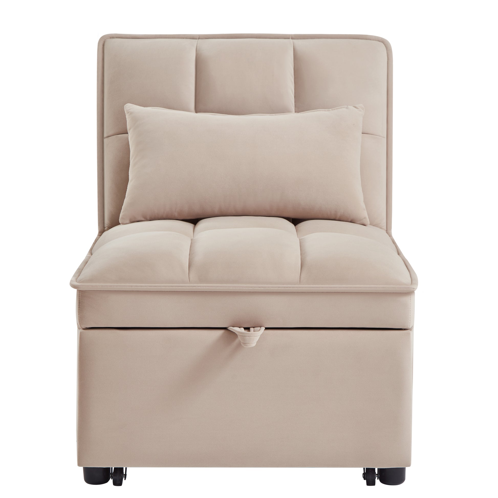 4 In1 Multi Function Single Sofa Bed With Storage Pockets,Tufted Single Pull Out Sofa Bed With Adjustable Backrest And Pillows ,Convertible Chaise Lounge,Taupe Taupe Velvet Metal Primary Living Space American Design Armless Foam Velvet 1 Seat