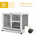 Pawhut Indoor Rabbit Hutch With Wheels, Desk And Side Table Sized, Wood Rabbit Cage, Waterproof Small Rabbit Cage, Gray Grey Wood