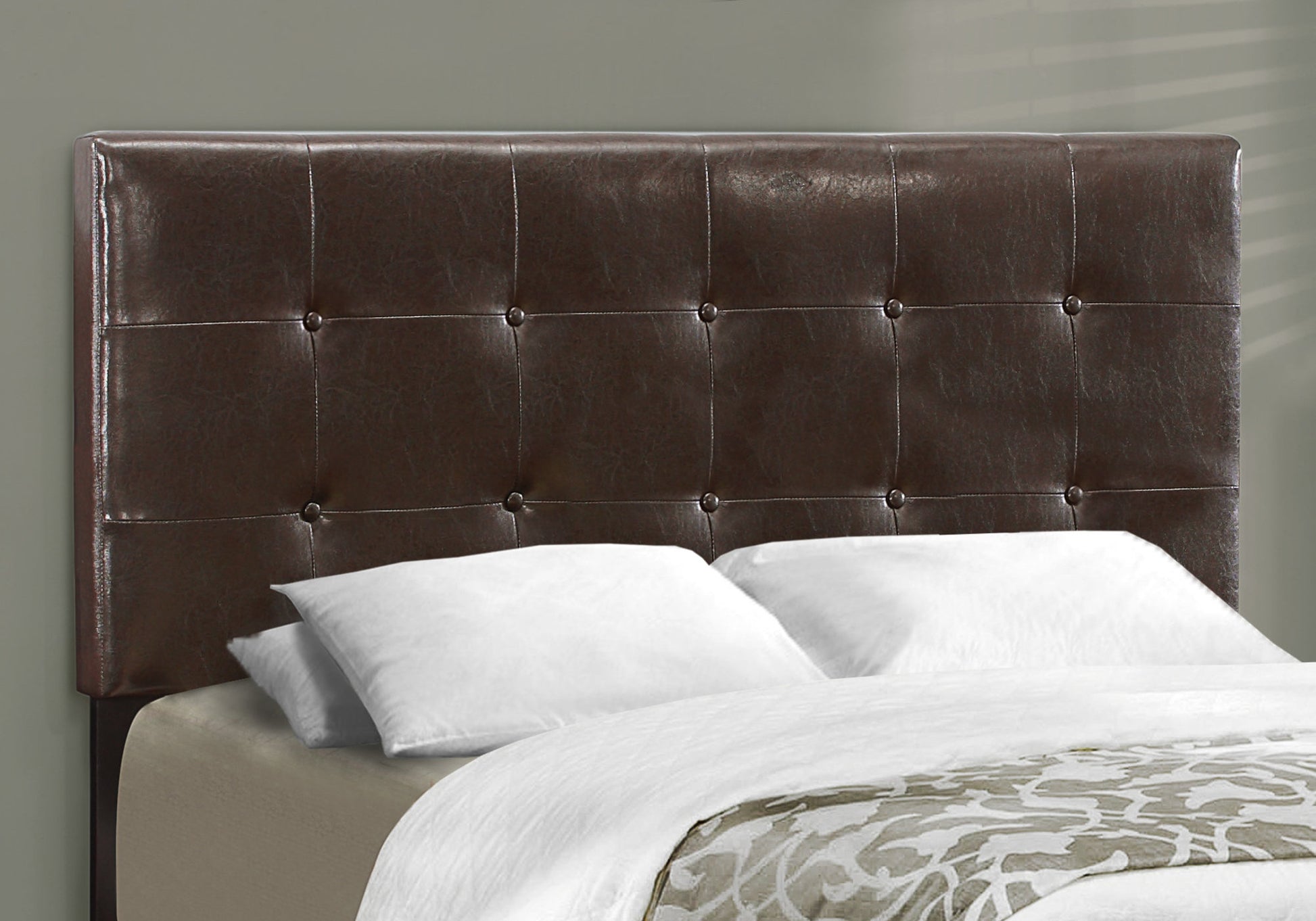 Bed, Full Size, Bedroom, Upholstered, Brown Leather Look, Transitional Brown Foam Faux Leather