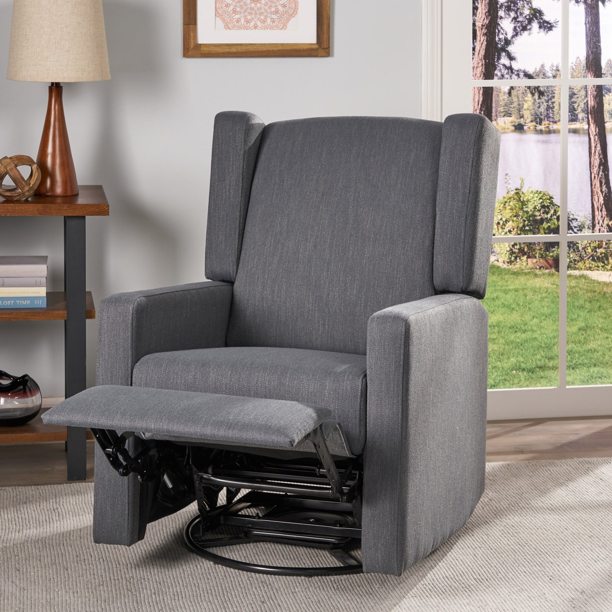 Swivel Glider Recliner Charcoal Fabric