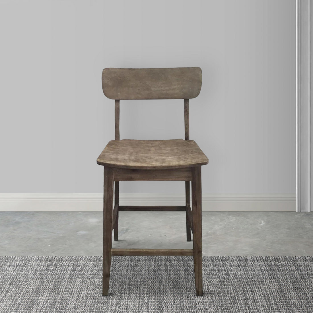 29 Inch Rubberwood Barstool With Wood Grain Details, Panel Back, Brown Brown Solid Wood