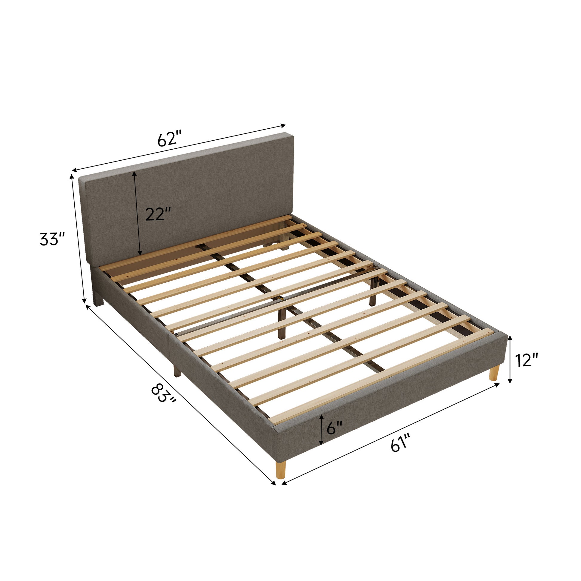 Queen Size Bed, Cotton Linen Fabric, Simple Style, Stable Structure, Easy To Install, Dark Gray Queen Dark Gray Mdf Acacia