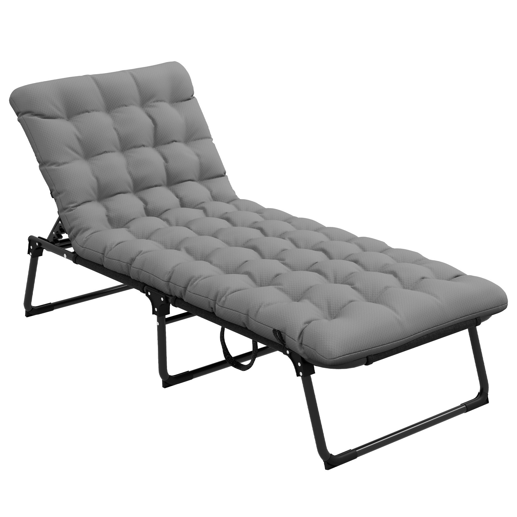 Outsunny Outdoor Chaise, Adjustable Folding Chaise Lounge With 4 Position Backrest, Magazine Pocket, Removable Head Pillow, Sun Bathing Lounger Chair For Patio, Beach, Gray Gray Steel