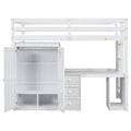 Twin Size Loft Bed With Wardrobe, Desk And Storage Drawers, White Twin White Pine