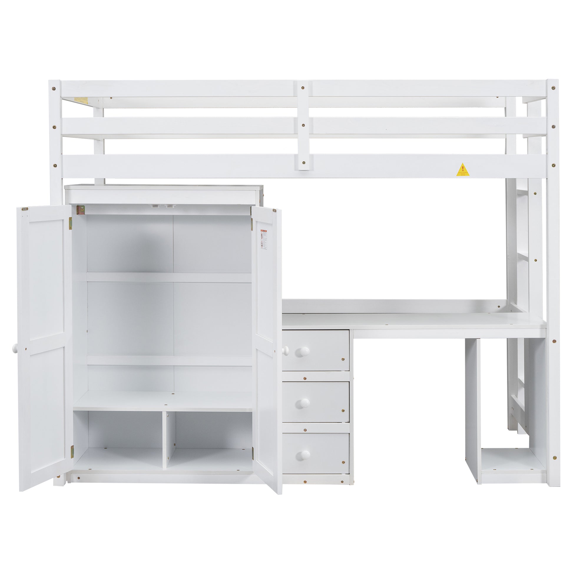 Twin Size Loft Bed With Wardrobe, Desk And Storage Drawers, White Twin White Pine